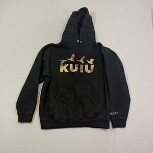 Kuiu Valo Duck Hoodie Men's Medium Black Camo Spellout Pullover Outdoor Hunting